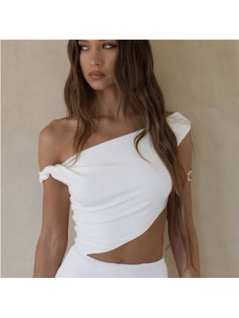 Bayse White Asymmetric One-Shoulder Cutout Maxi Dress